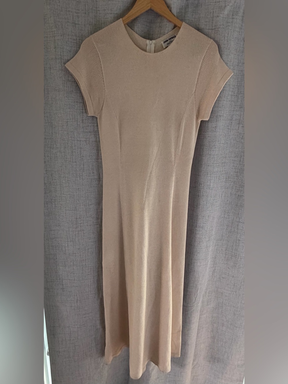 John Patrick Beige Knit Maxi Dress Quiet Luxury Minimalist Made in Italy S